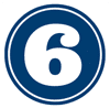 Number six in navy blue circle
